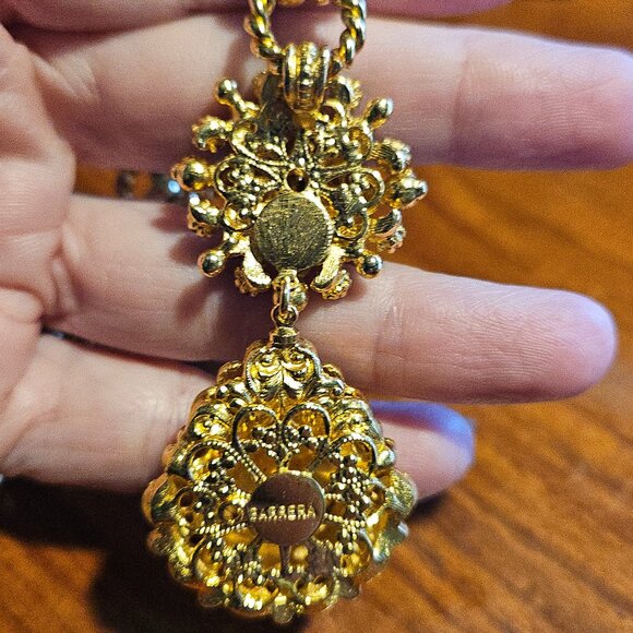 HOLIDAY RUNWAY STATEMENT JOSE & MARIA BARRERA BLACK CRYSTAL GOLD NECKLACE STRAND - Picture 6 of 8